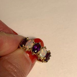 Amethyst, opal and 10k gold ring. Size 6.
